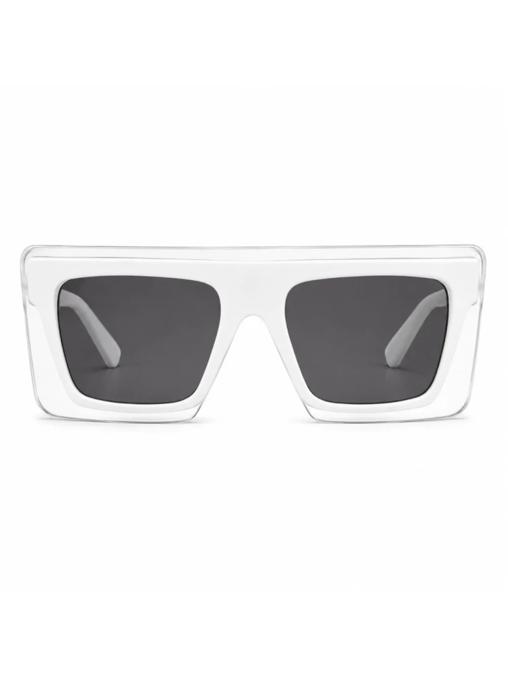 Retro White Shield Sunglasses Oversized Square Clear Frame Fashion Shades